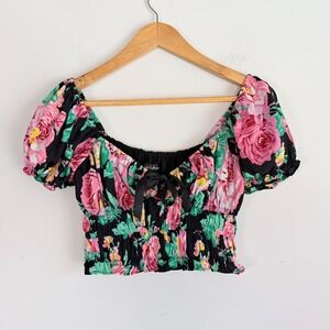 For Love & Lemons Milkmaid Floral Crop Top Size XS Coquette Peasant